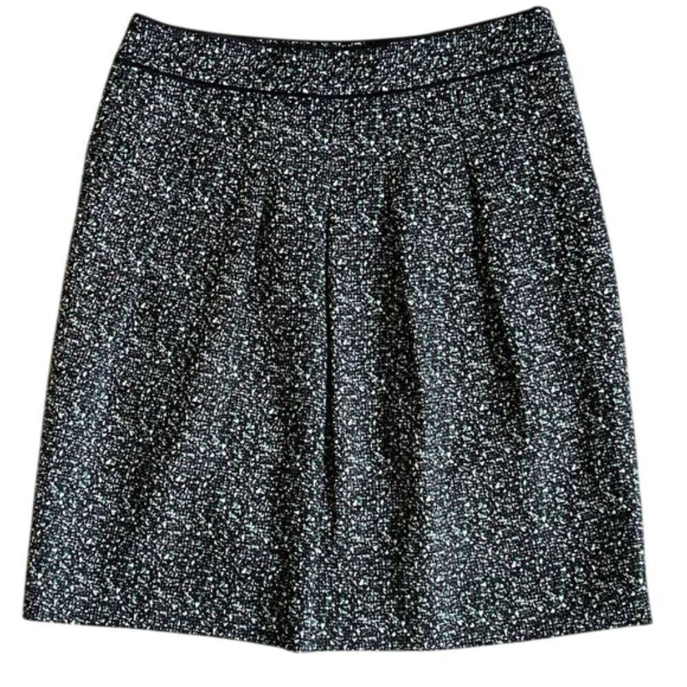 Ann Taylor Black, Green & White Career A-Line Silk Skirt with Pockets Size 4 EUC